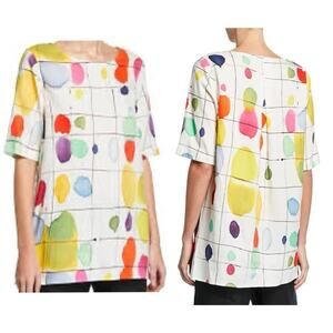 Caroline Rose $209 White Linen Abstract Windowpane Paint Box Tunic